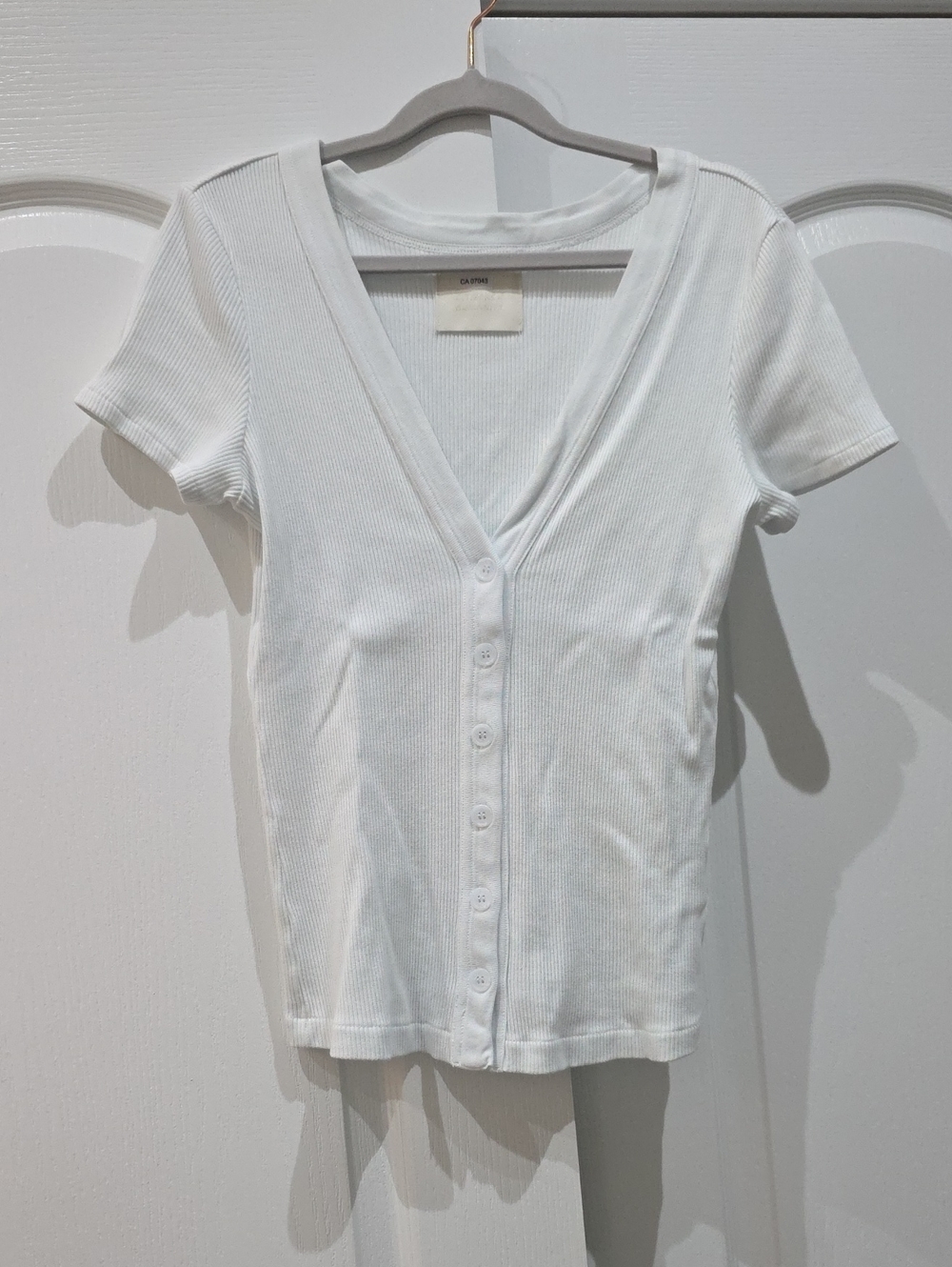 Citizens Of Humanity White Ribbed Short-Sleeve Button-Front Top
